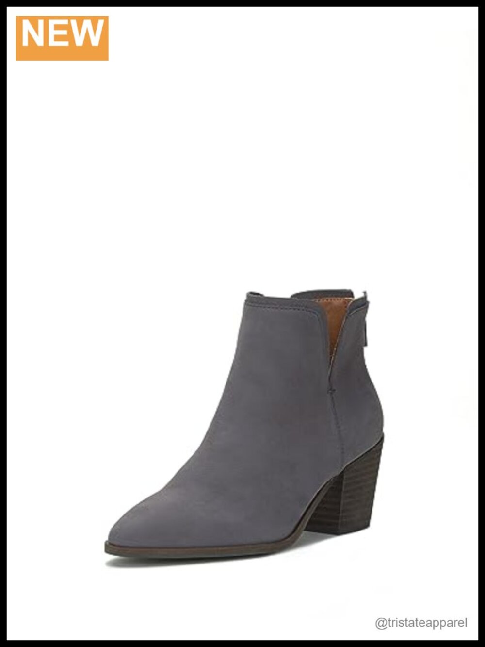 Women's Leather Ankle Booties with Side Zipper Stacked Heel